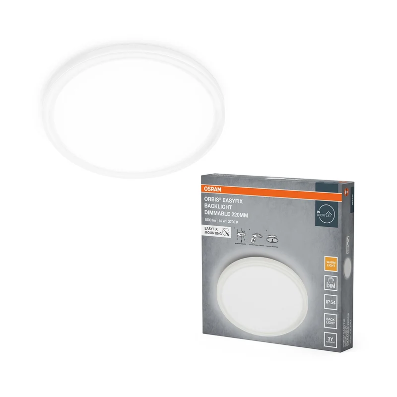 OSRAM ORBIS EASYFIX plafonnier LED Backlight 22cm 14W blanc chaud DIM, blanc