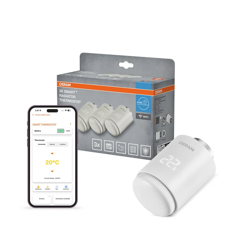 Thermostat de radiateur OSRAM SMART+ WIFI, 4,5 V, blanc, 2e génération, lot de 3