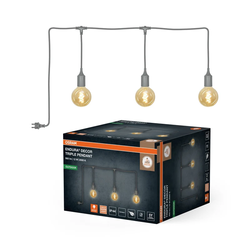 OSRAM Suspension extérieure grise, câble de 7 m, E27, 4W, 3x2000K, Blanc chaud